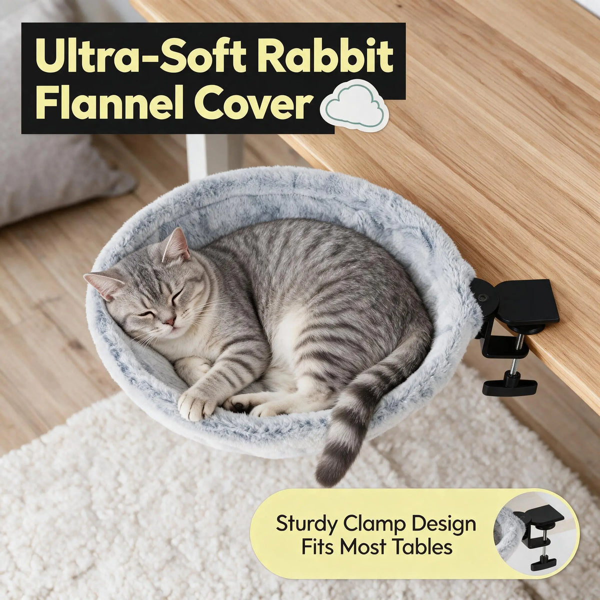 Elevated Cat Hammock Condo with Desk Clamp - Contemporary Marble Aesthetic, Durable Velcro Nylon, 360-Degree Rotatable for Enhanced Pet Comfort