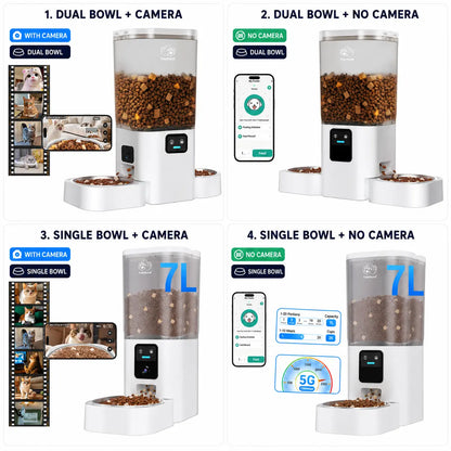 Frienhund Smart Pet Feeder with Dual Cameras - 7L Capacity, 1080P HD Monitoring, Night Vision, Slow Feed Mode, App Control, Timed and Portion Feeding, Dual Stainless Steel Bowls for Multi-Pet Households