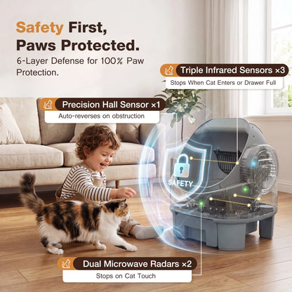 Alifuraha Smart Self-Cleaning Automatic Litter Box for Cats - Open-Top Design, Large Capacity (3.5 to 22 lbs), App-Free & Plug-and-Play, 4-Layer Safety System, Easy-Clean Drum, 15-Day Waste Storage, Scoop-Free Operation, 3-Minute Deep Cleaning, Odor Control, Auto/Manual Modes