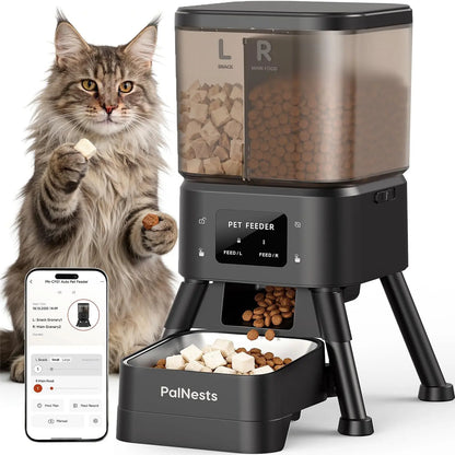 Palnests Smart Automatic Feeder - 4L Dry Food Dispenser with Dual Cavities, Stainless Steel Bowls, Two-Hopper Separation, Dual Wi-Fi Connectivity, Airtight Fresh Lock, App Control, Timed Feeding, Dual Power Backup, and Low Food Alerts for Cats and Small to Medium Dogs