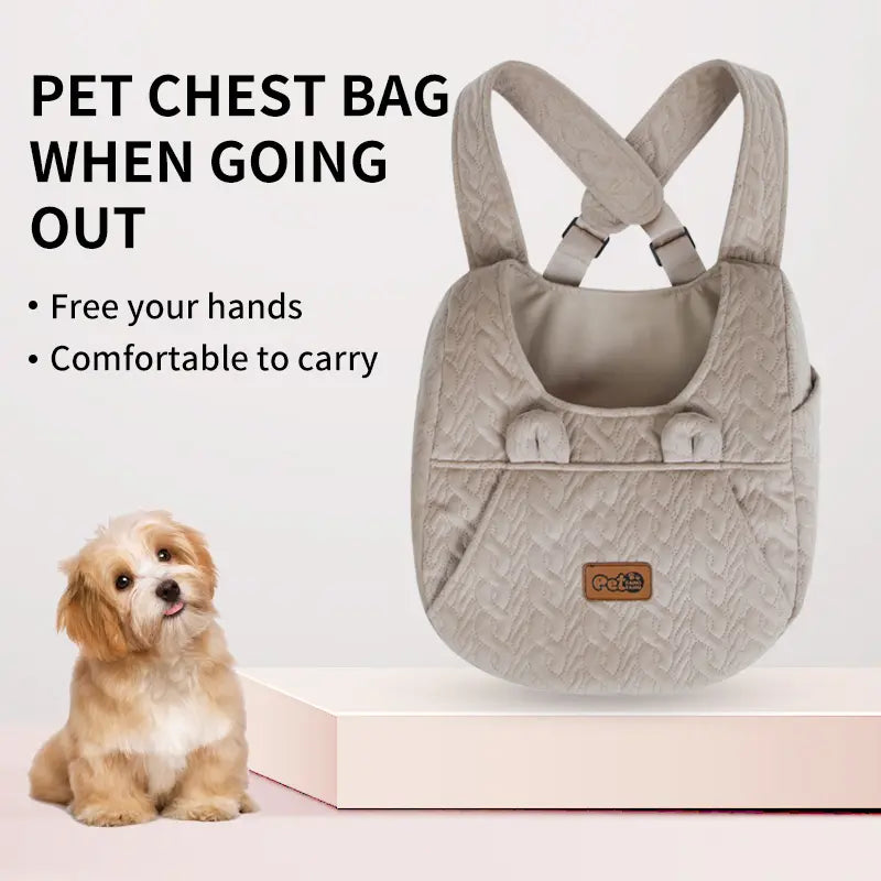 Khaki Quilted Pet Carrier Backpack with Concealed Front Storage, Breathable Fabric, Adjustable Straps, and Enhanced Portability for Small to Medium Dogs and Cats, Ideal for Outdoor Travel and Walks