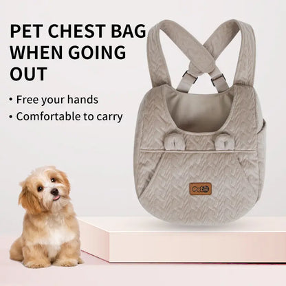 Khaki Quilted Pet Carrier Backpack with Concealed Front Storage, Breathable Fabric, Adjustable Straps, and Enhanced Portability for Small to Medium Dogs and Cats, Ideal for Outdoor Travel and Walks