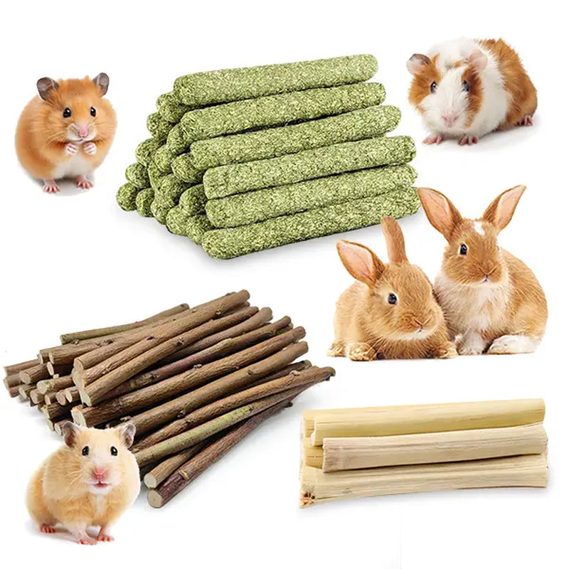 45-Piece High-Fiber Plant-Based Rabbit Molar Chew Sticks - Natural Bamboo and Timothy Hay Blend for Dental Health and Stress Relief, Ideal Treats for Small Pets such as Rabbits and Hamsters