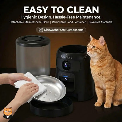 Taleboss 5L Smart Automatic Cat and Kitten Feeder with App Control, Integrated Camera, and Interactive Toy for Engaging Indoor Play