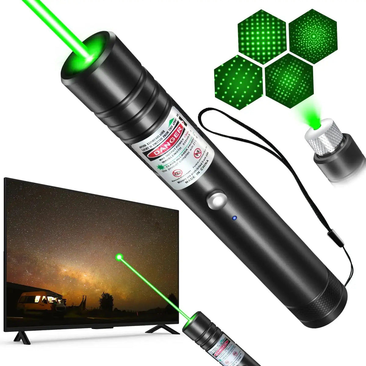 Rechargeable Green Laser Pointer and Line Light Flashlight for Presentations, Screen Projection, and Outdoor Use - Ideal for Office, Astronomy, Construction, and Pet Activities