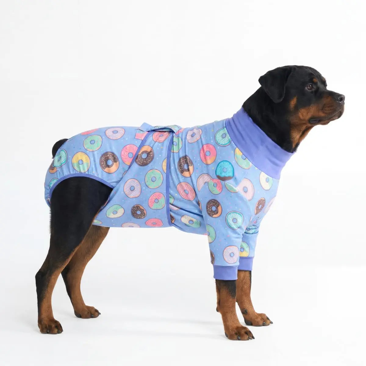 Spark Paws Dog Recovery Suit - Post-Surgery Onesie for Dogs, Anti-Lick Abdominal Wound Protector, Soft Alternative to Cone for Spay/Neuter Recovery, Donut Pattern, Size Small