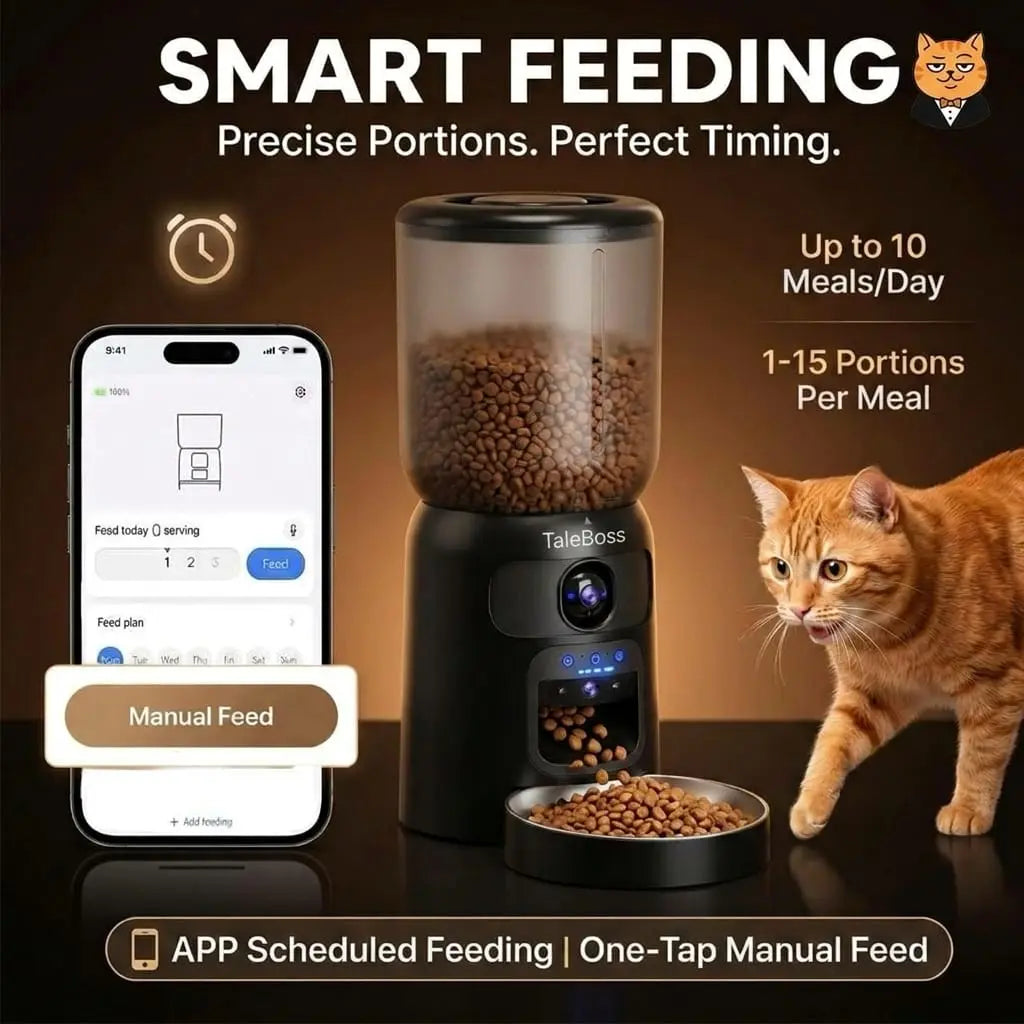 Taleboss 5L Smart Automatic Cat and Kitten Feeder with App Control, Integrated Camera, and Interactive Toy for Engaging Indoor Play