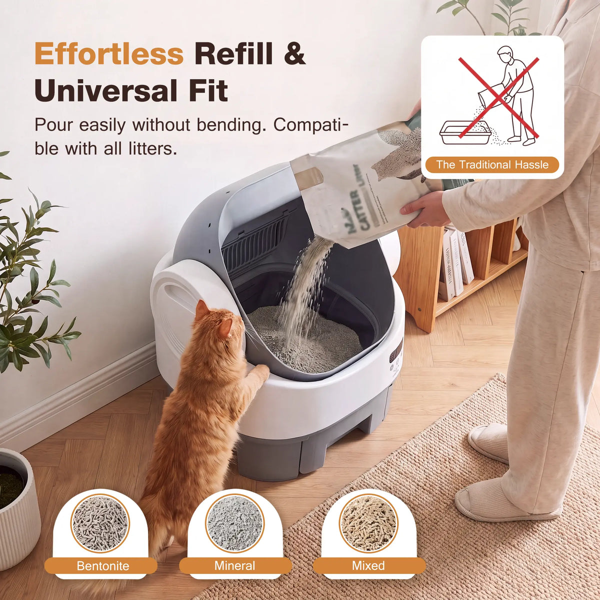 Alifuraha Smart Self-Cleaning Automatic Litter Box for Cats - Open-Top Design, Large Capacity (3.5 to 22 lbs), App-Free & Plug-and-Play, 4-Layer Safety System, Easy-Clean Drum, 15-Day Waste Storage, Scoop-Free Operation, 3-Minute Deep Cleaning, Odor Control, Auto/Manual Modes