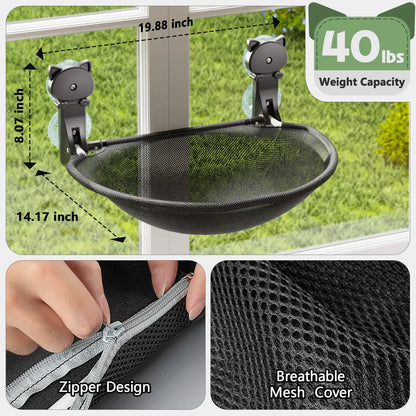 Cat Window Perch Hammock Bed with Suction Cups - Sturdy Mesh Fabric and Collapsible Metal Frame, Supports Up to 40 lbs for Sunbathing and Space-Saving in Homes and Apartments
