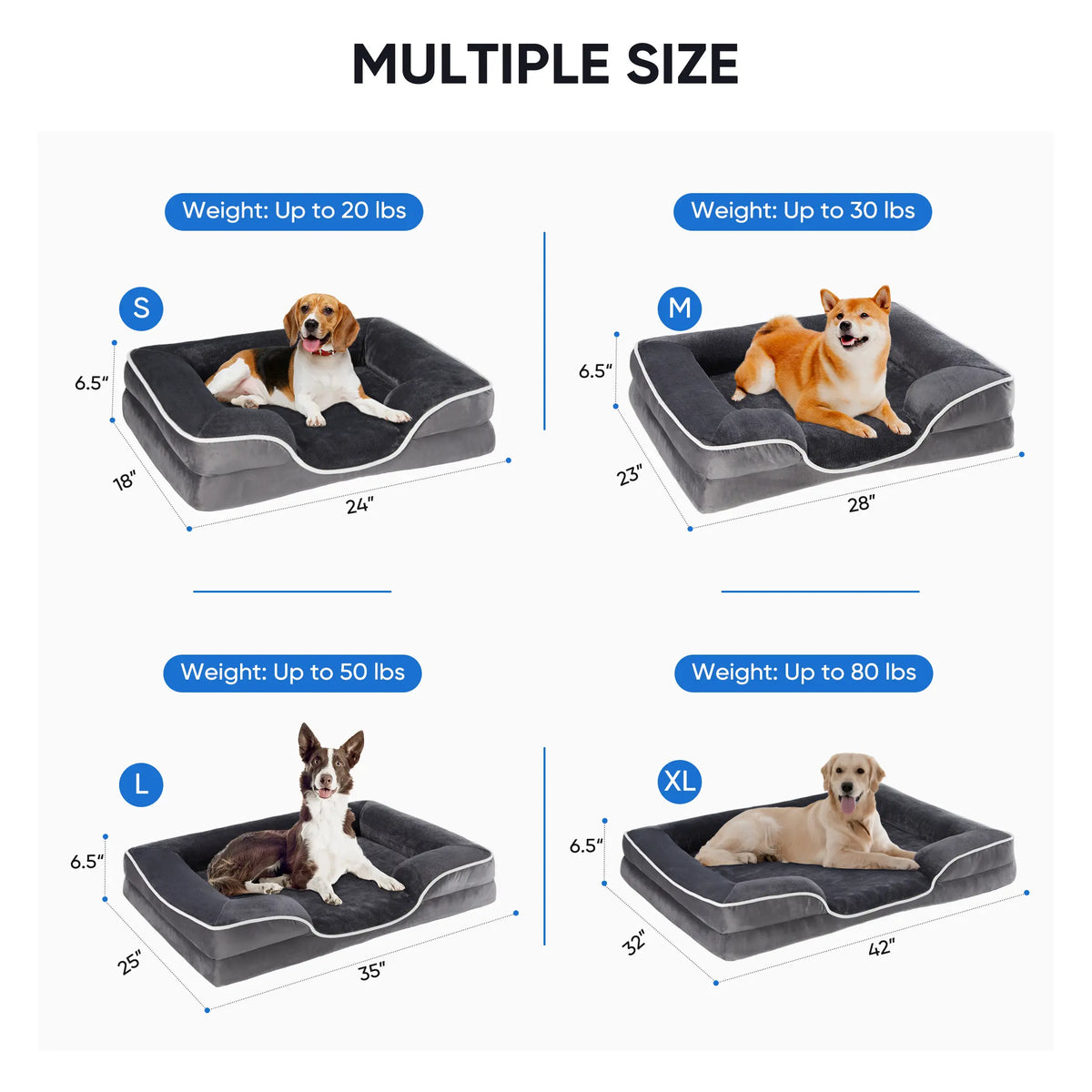 Sweetcrispy Contemporary Orthopedic Memory Foam Pet Bed for Large Dogs with 3-Sided Bolsters - 20"L x 24"W x 8"Th, Pressure Relief, Supportive Design, Washable Cover, Non-Slip Base, Waterproof