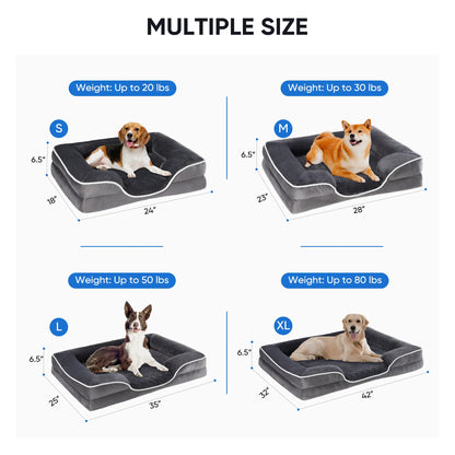 Sweetcrispy Contemporary Orthopedic Memory Foam Pet Bed for Large Dogs with 3-Sided Bolsters - 20"L x 24"W x 8"Th, Pressure Relief, Supportive Design, Washable Cover, Non-Slip Base, Waterproof