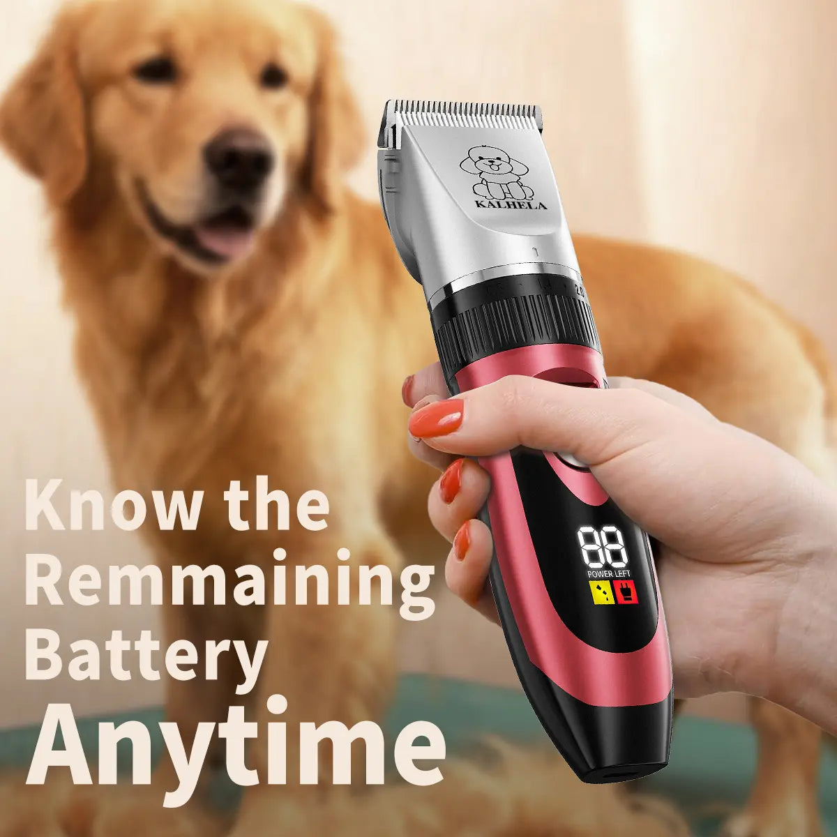 Professional Rechargeable Cordless Dog Grooming Clippers with Integrated Batteries, Low Noise and Vibration, LCD Digital Display, Complete Grooming Kit with Deodorant Plastic Combs, Universal Pet Hair Trimmer for Dogs and Rabbits