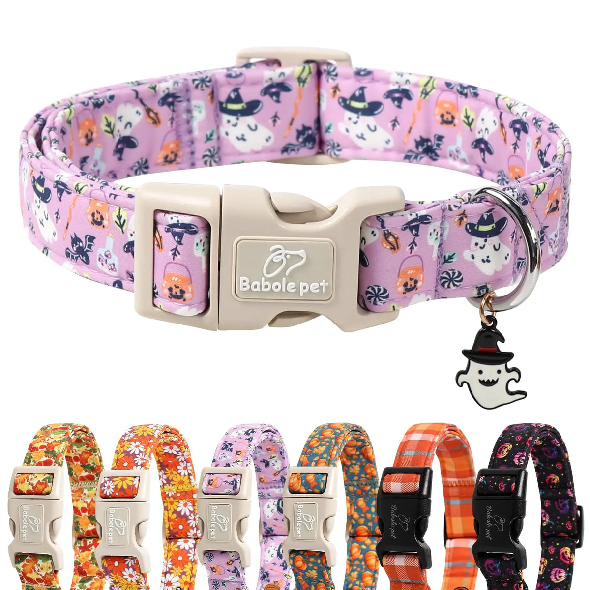 Amber Fall Pumpkin Cotton Dog Collar - Lightweight, Adjustable, and Durable with Plastic Buckle for Small Dogs, 5/8" Wide, Fits Necks 8-12", Chew Resistant, Hand Wash Only