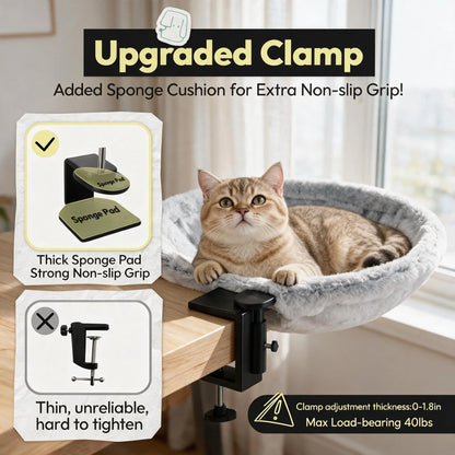 Elevated Cat Hammock Condo with Desk Clamp - Contemporary Marble Aesthetic, Durable Velcro Nylon, 360-Degree Rotatable for Enhanced Pet Comfort