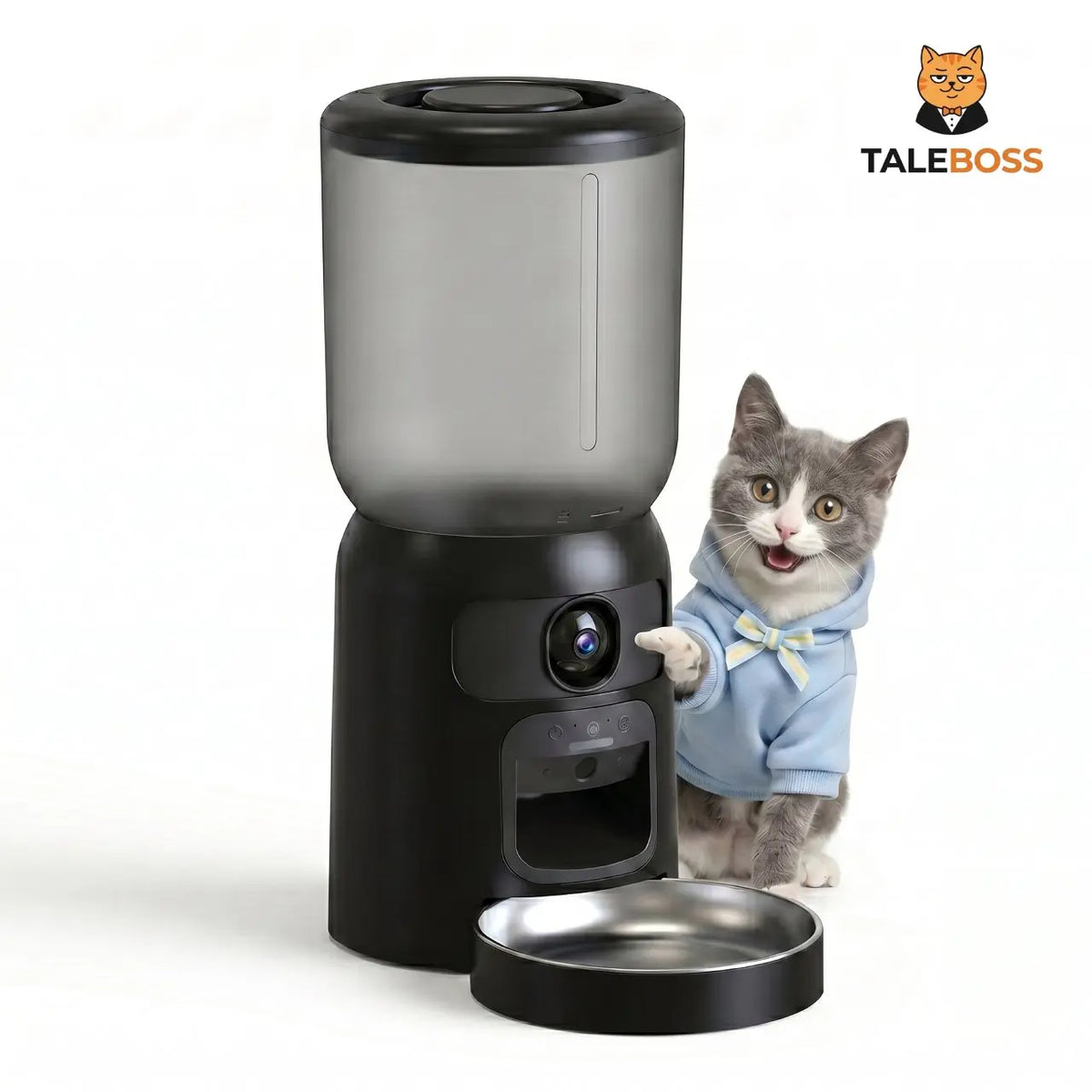 Taleboss 5L Smart Automatic Cat and Kitten Feeder with App Control, Integrated Camera, and Interactive Toy for Engaging Indoor Play
