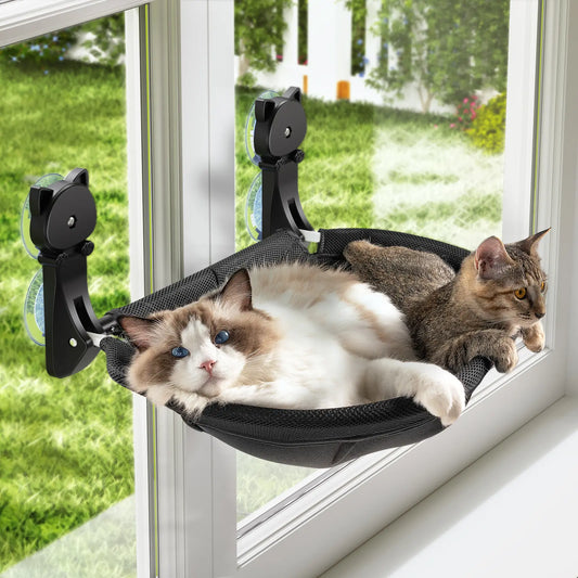 Cat Window Perch Hammock Bed with Suction Cups - Sturdy Mesh Fabric and Collapsible Metal Frame, Supports Up to 40 lbs for Sunbathing and Space-Saving in Homes and Apartments