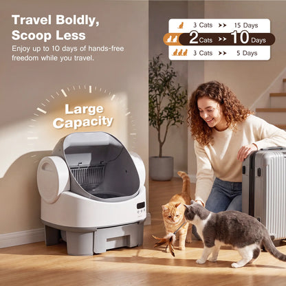 Alifuraha Smart Self-Cleaning Automatic Litter Box for Cats - Open-Top Design, Large Capacity (3.5 to 22 lbs), App-Free & Plug-and-Play, 4-Layer Safety System, Easy-Clean Drum, 15-Day Waste Storage, Scoop-Free Operation, 3-Minute Deep Cleaning, Odor Control, Auto/Manual Modes