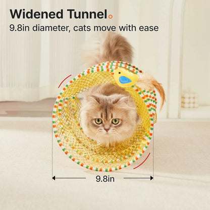 Potaroma Collapsible Spiral Cat Tunnel Toy - Flexible Spring Design, Travel-Friendly Mesh with Feather and Bell, 20-Inch Unfolded for Indoor Kittens, Enriching Pet Accessory for Bird Engagement