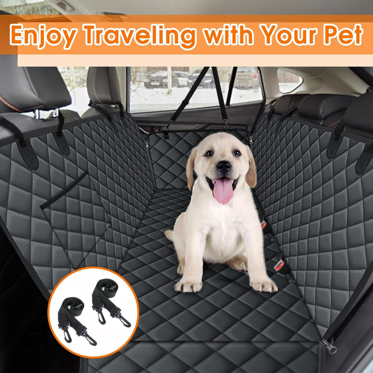 Waterproof Black Dog Car Seat Cover for Back Seat - Pet Hammock, Size Small