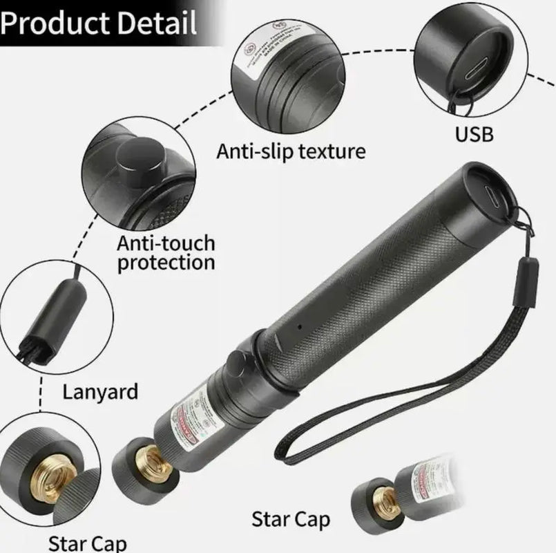 Rechargeable Green Laser Pointer and Line Light Flashlight for Presentations, Screen Projection, and Outdoor Use - Ideal for Office, Astronomy, Construction, and Pet Activities