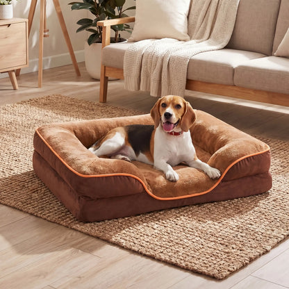 Sweetcrispy Contemporary Orthopedic Memory Foam Pet Bed for Large Dogs with 3-Sided Bolsters - 20"L x 24"W x 8"Th, Pressure Relief, Supportive Design, Washable Cover, Non-Slip Base, Waterproof