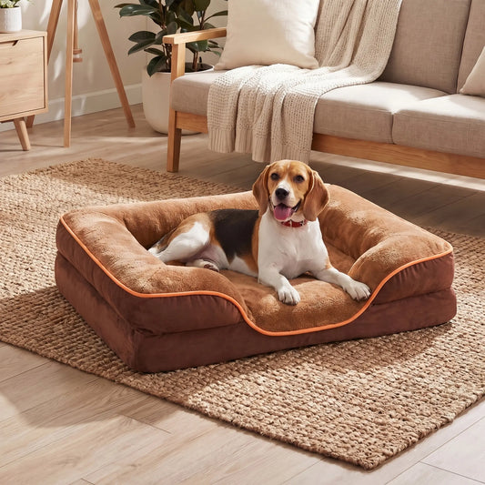 Sweetcrispy Contemporary Orthopedic Memory Foam Pet Bed for Large Dogs with 3-Sided Bolsters - 20"L x 24"W x 8"Th, Pressure Relief, Supportive Design, Washable Cover, Non-Slip Base, Waterproof