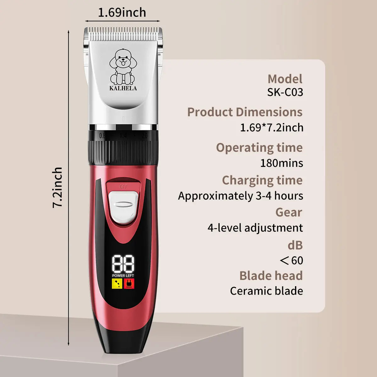 Professional Rechargeable Cordless Dog Grooming Clippers with Integrated Batteries, Low Noise and Vibration, LCD Digital Display, Complete Grooming Kit with Deodorant Plastic Combs, Universal Pet Hair Trimmer for Dogs and Rabbits