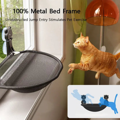 Cat Window Perch Hammock Bed with Suction Cups - Sturdy Mesh Fabric and Collapsible Metal Frame, Supports Up to 40 lbs for Sunbathing and Space-Saving in Homes and Apartments