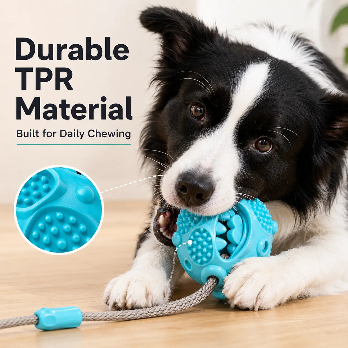 Durable Interactive Dog Chew Toy with Suction Cup and Treat Dispensing Features, TPR Teeth Cleaning Ball with Rope, Puzzle Feeder and Enrichment Toy for Puppies and Small to Medium Dogs, Ideal for Indoor Self-Play and Training