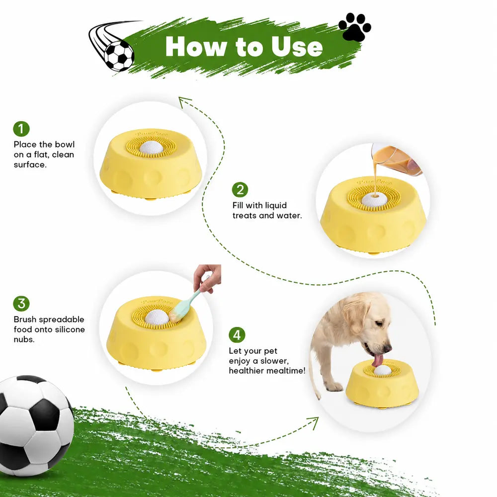 Pawpace Silicone Slow Feed Dog Bowl - 250ml No-Mess Design with Ball, Spatula Included, and 8 Suction Cups for Improved Mental Stimulation and Clean Feeding Experience