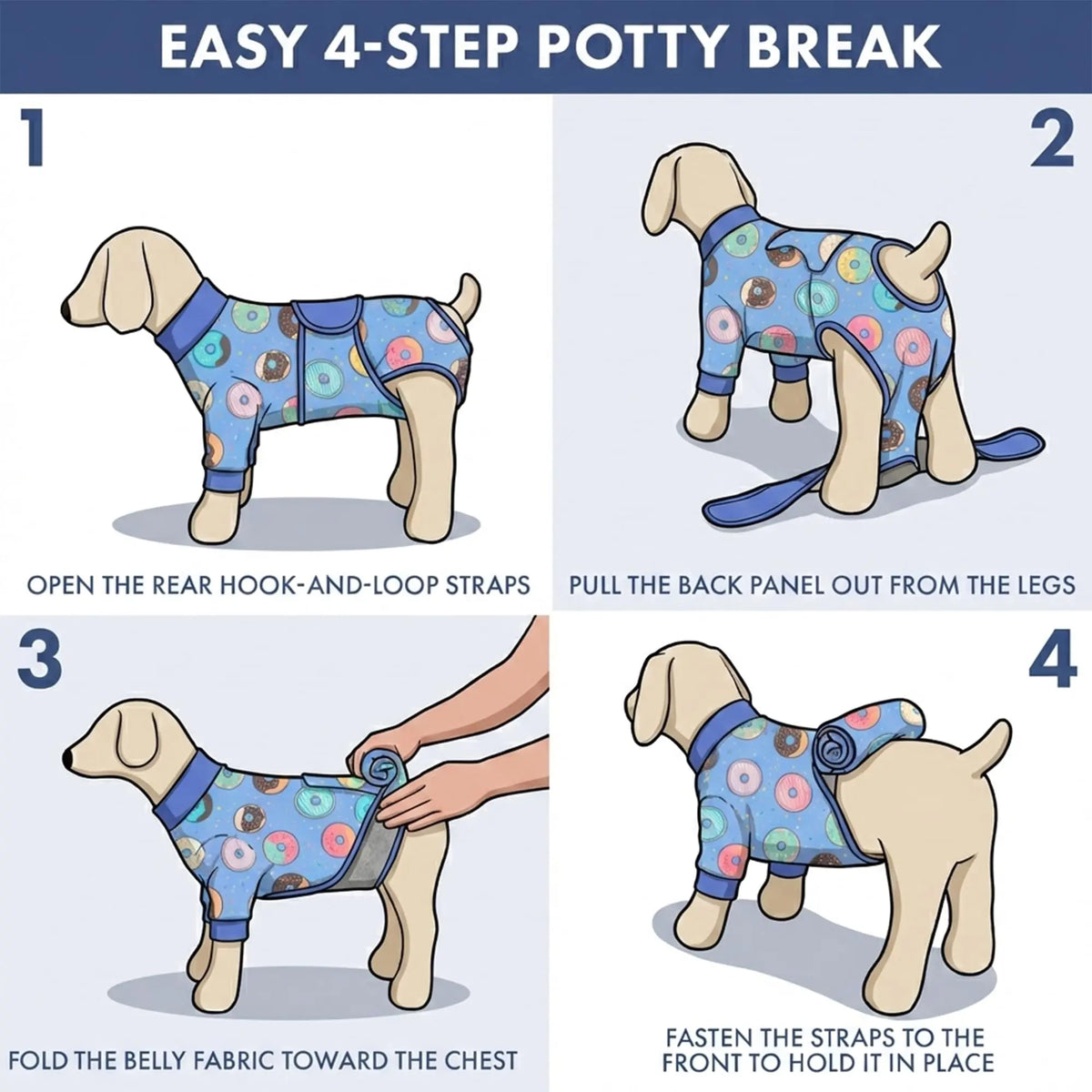 Spark Paws Dog Recovery Suit - Post-Surgery Onesie for Dogs, Anti-Lick Abdominal Wound Protector, Soft Alternative to Cone for Spay/Neuter Recovery, Donut Pattern, Size Small