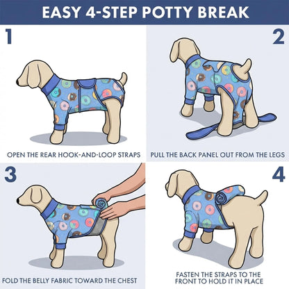 Spark Paws Dog Recovery Suit - Post-Surgery Onesie for Dogs, Anti-Lick Abdominal Wound Protector, Soft Alternative to Cone for Spay/Neuter Recovery, Donut Pattern, Size Small