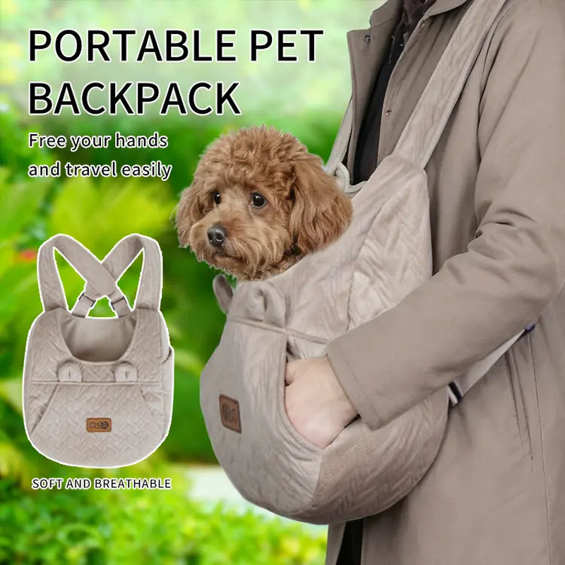 Khaki Quilted Pet Carrier Backpack with Concealed Front Storage, Breathable Fabric, Adjustable Straps, and Enhanced Portability for Small to Medium Dogs and Cats, Ideal for Outdoor Travel and Walks