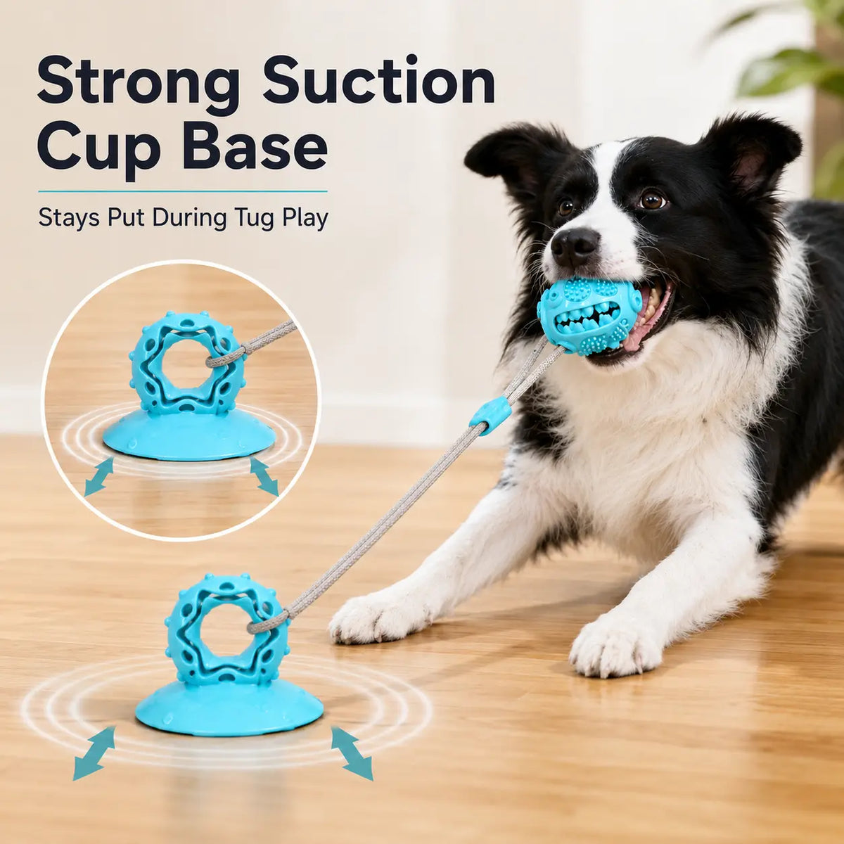 Durable Interactive Dog Chew Toy with Suction Cup and Treat Dispensing Features, TPR Teeth Cleaning Ball with Rope, Puzzle Feeder and Enrichment Toy for Puppies and Small to Medium Dogs, Ideal for Indoor Self-Play and Training