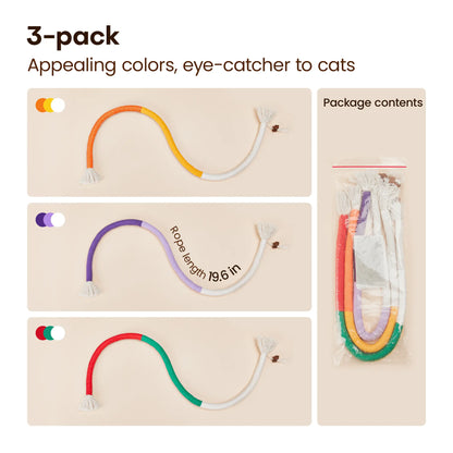Potaroma 3-Pack Organic Cotton Snake-Shaped Interactive Cat Chew Ropes - Value Dental Care Toys for Indoor Kittens, Promoting Teeth Cleaning, Quiet Play, Increased Exercise, and Calming Benefits