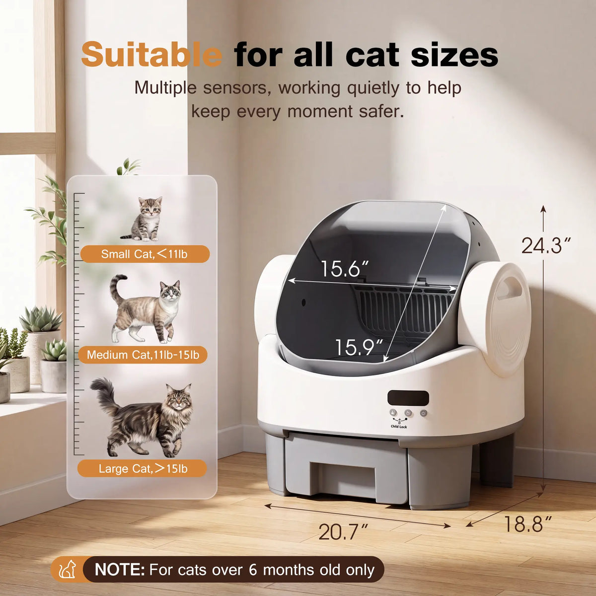 Alifuraha Smart Self-Cleaning Automatic Litter Box for Cats - Open-Top Design, Large Capacity (3.5 to 22 lbs), App-Free & Plug-and-Play, 4-Layer Safety System, Easy-Clean Drum, 15-Day Waste Storage, Scoop-Free Operation, 3-Minute Deep Cleaning, Odor Control, Auto/Manual Modes