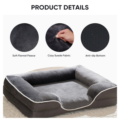 Sweetcrispy Contemporary Orthopedic Memory Foam Pet Bed for Large Dogs with 3-Sided Bolsters - 20"L x 24"W x 8"Th, Pressure Relief, Supportive Design, Washable Cover, Non-Slip Base, Waterproof