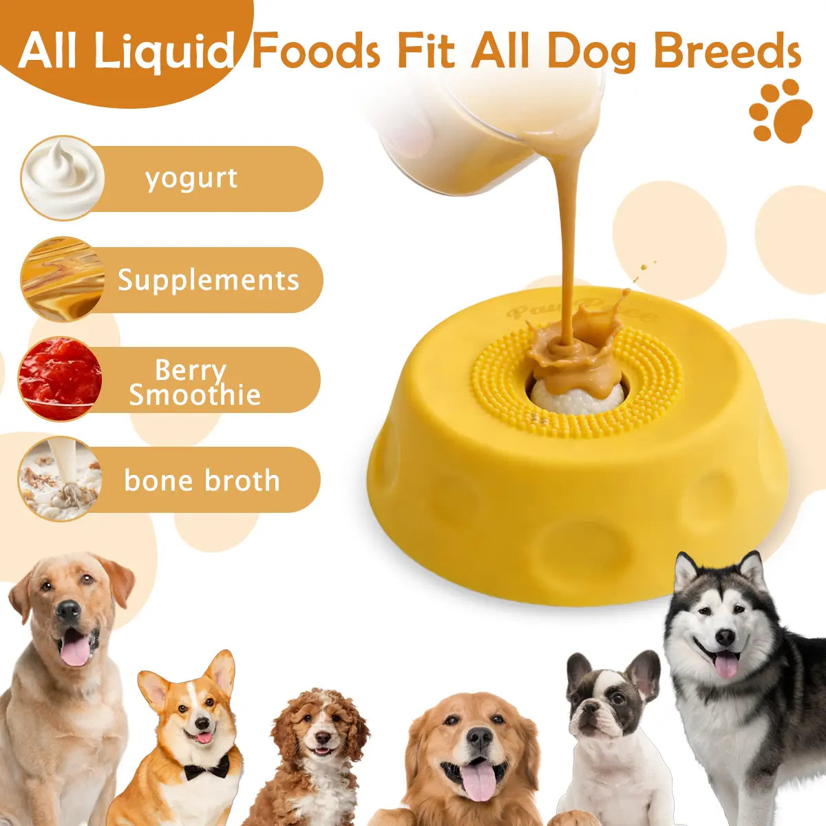 Pawpace Silicone Slow Feed Dog Bowl - 250ml No-Mess Design with Ball, Spatula Included, and 8 Suction Cups for Improved Mental Stimulation and Clean Feeding Experience