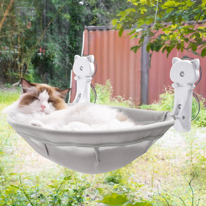 Cat Window Perch Hammock Bed with Suction Cups - Sturdy Mesh Fabric and Collapsible Metal Frame, Supports Up to 40 lbs for Sunbathing and Space-Saving in Homes and Apartments