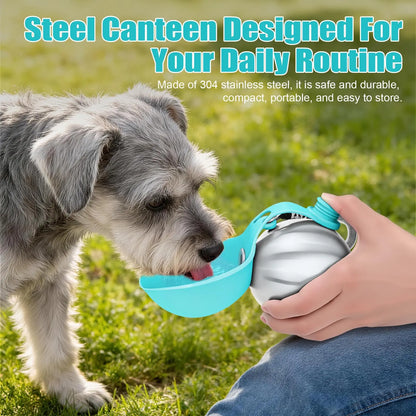 Lumikata 2-in-1 Portable Dog Water Bottle - 10oz Stainless Steel with Silicone Foldable Bowl, Leak-Proof Design for Small Dogs and Pet Feeding Supplies