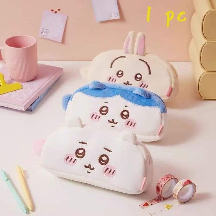 Large-Capacity Plush Pencil Case Featuring Cat, Rabbit, and Hamster Designs - Ideal Gift for Friends and Essential Desk Supplies for School and Office