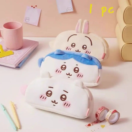 Large-Capacity Plush Pencil Case Featuring Cat, Rabbit, and Hamster Designs - Ideal Gift for Friends and Essential Desk Supplies for School and Office