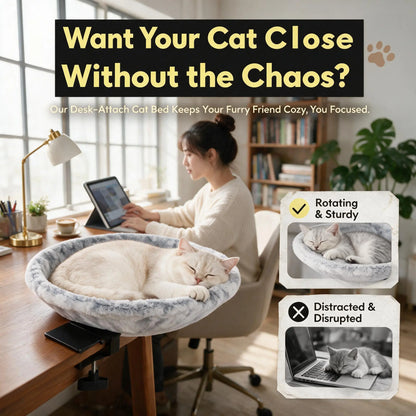 Elevated Cat Hammock Condo with Desk Clamp - Contemporary Marble Aesthetic, Durable Velcro Nylon, 360-Degree Rotatable for Enhanced Pet Comfort
