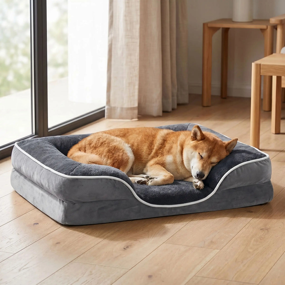Sweetcrispy Contemporary Orthopedic Memory Foam Pet Bed for Large Dogs with 3-Sided Bolsters - 20"L x 24"W x 8"Th, Pressure Relief, Supportive Design, Washable Cover, Non-Slip Base, Waterproof