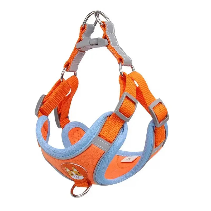Adjustable Pet Harness and Leash Set - Soft Suede Vest with Durable Reflective Features for Tangle-Free Walking, Perfect for Daily and Nighttime Outdoor Activities