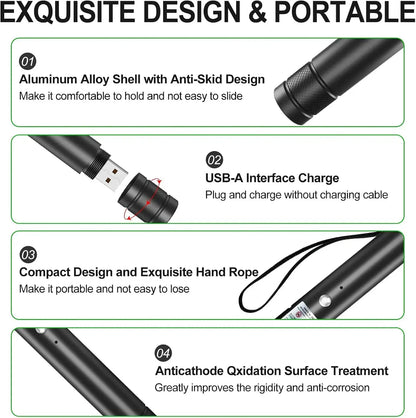 Rechargeable Green Laser Pointer and Line Light Flashlight for Presentations, Screen Projection, and Outdoor Use - Ideal for Office, Astronomy, Construction, and Pet Activities
