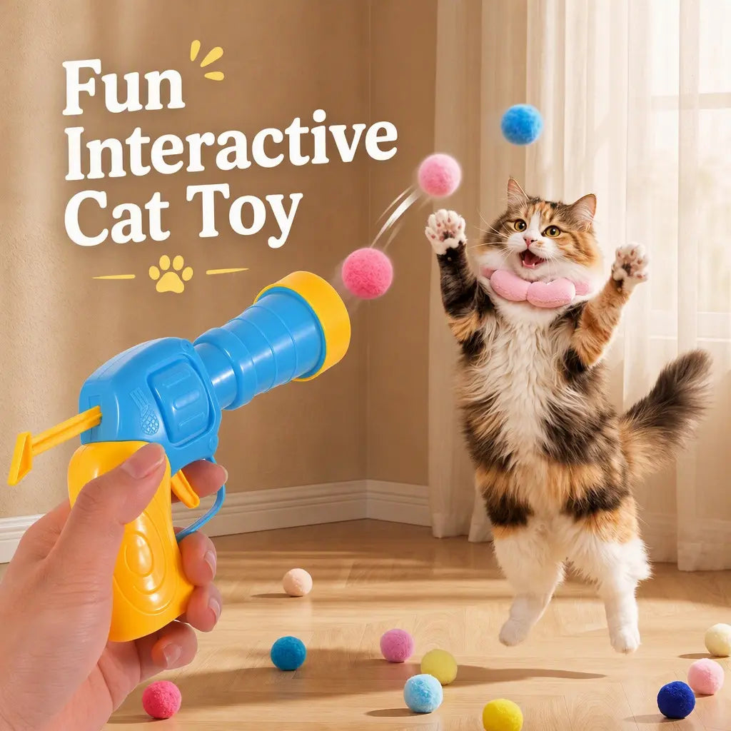 Universal Interactive Cat Toy Launcher Set with 30 Plush Balls - Manual Trigger, Durable and Battery-Free Indoor Chasing Game for Enhanced Bonding, Ideal Gift for Cats