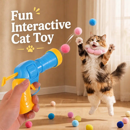 Universal Interactive Cat Toy Launcher Set with 30 Plush Balls - Manual Trigger, Durable and Battery-Free Indoor Chasing Game for Enhanced Bonding, Ideal Gift for Cats