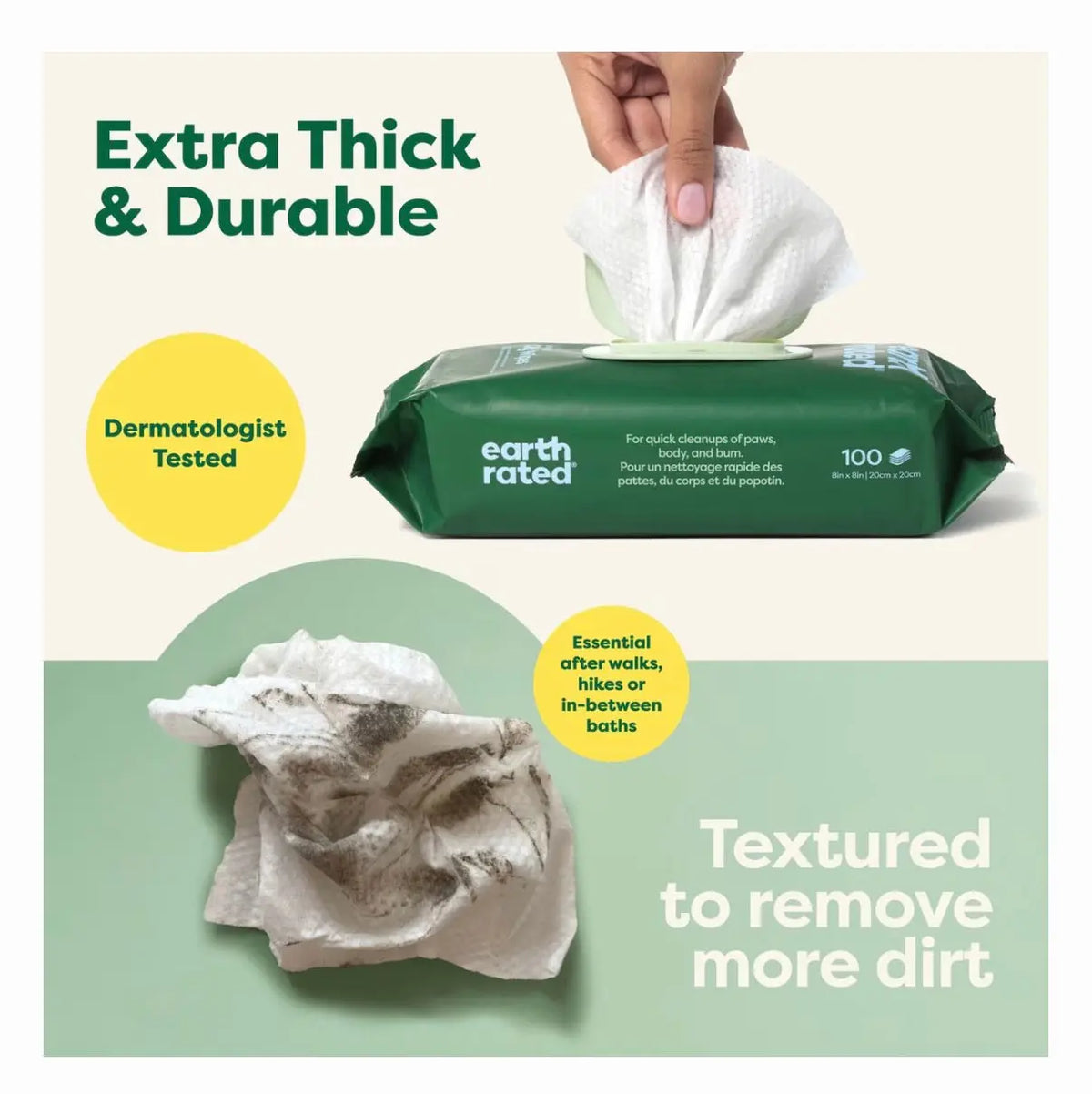 Earth Rated Dog Grooming Wipes Infused with White Tea & Basil - 100 Count