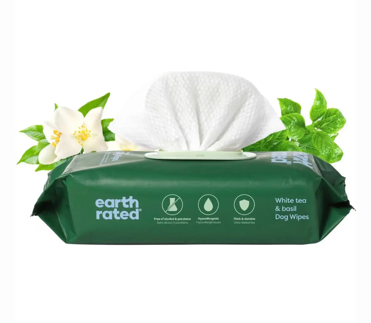 Earth Rated Dog Grooming Wipes Infused with White Tea & Basil - 100 Count